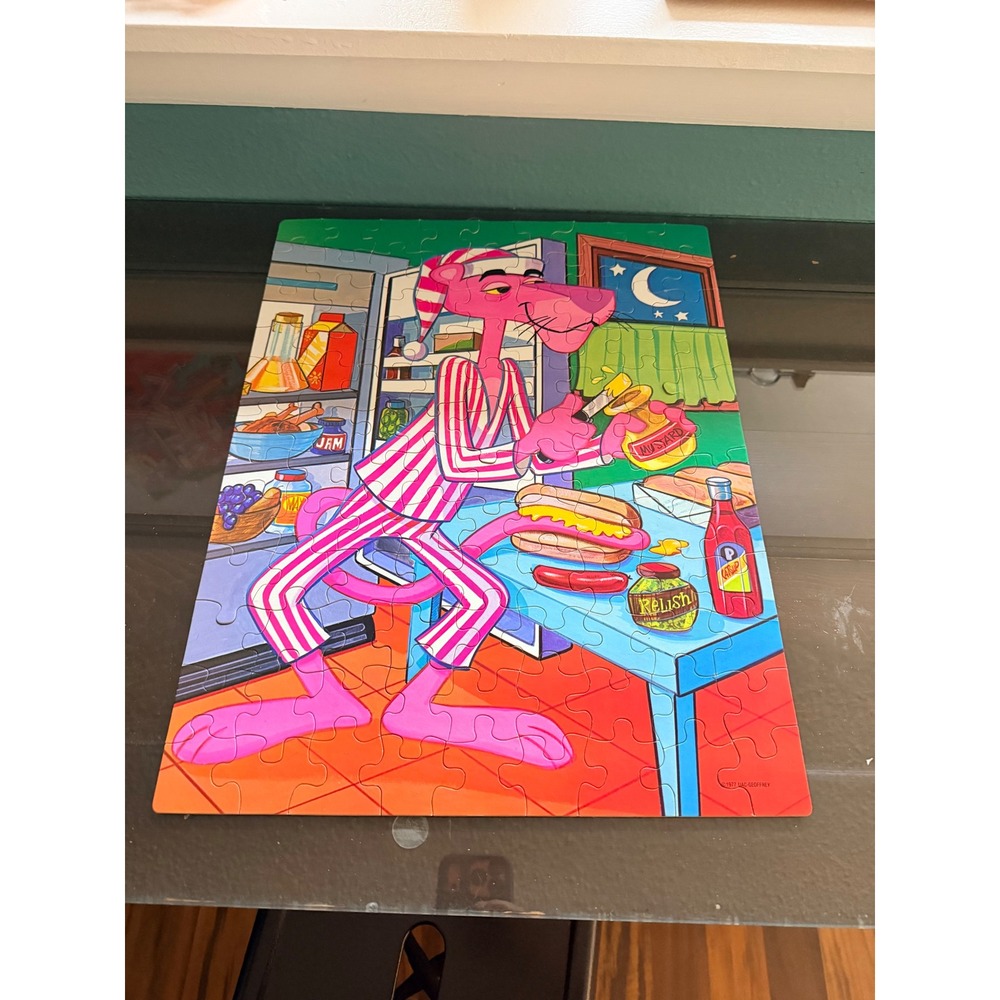 Whitman Pink Panther Jigsaw Puzzle 100 Piece Pink Vintage 1977 Midnight Snack
